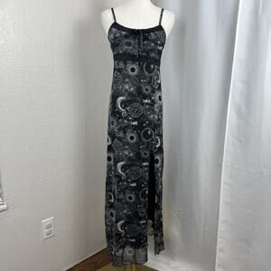 Cosmic Aura Celestial Slit Maxi Dress Womens XS Whimsigoth‎ Witchy Grunge 90s